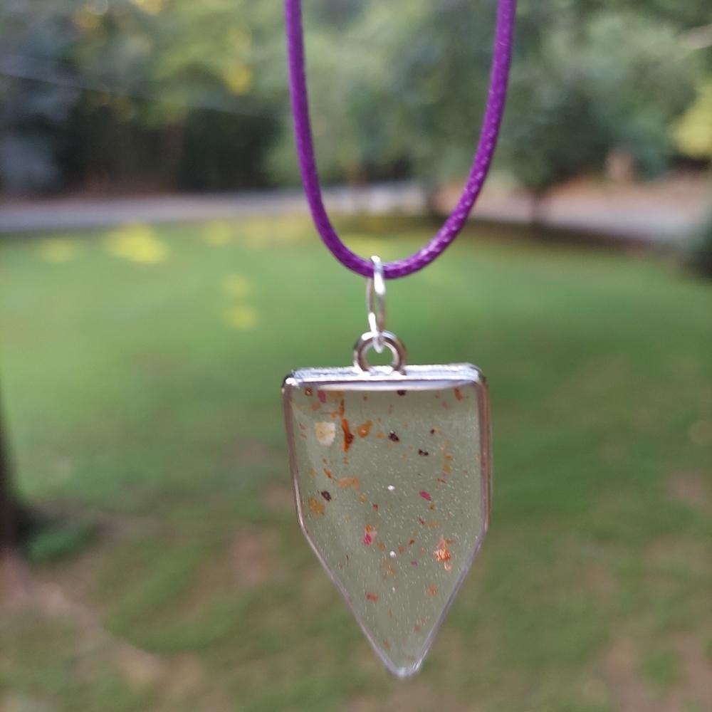 Pentagon Pendant with crushed roses